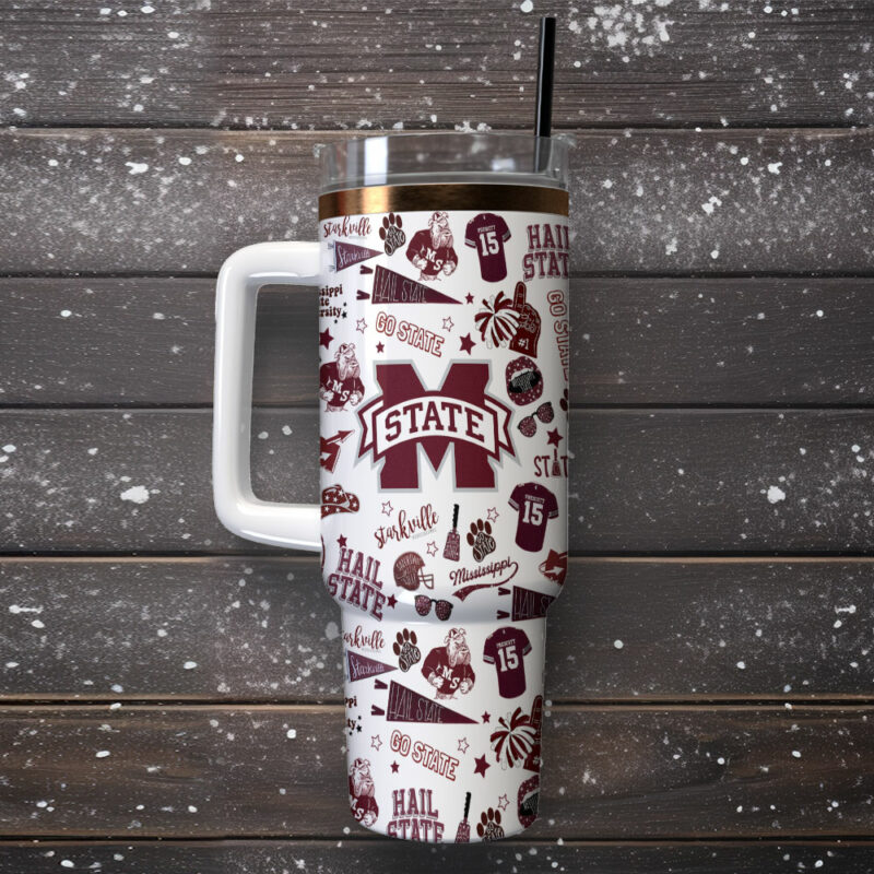 Mississippi State Bulldogs NCAA Sports Custom Stanley Quencher 40oz Stainless Steel Tumbler With Handle - Threewoofs - Image 2
