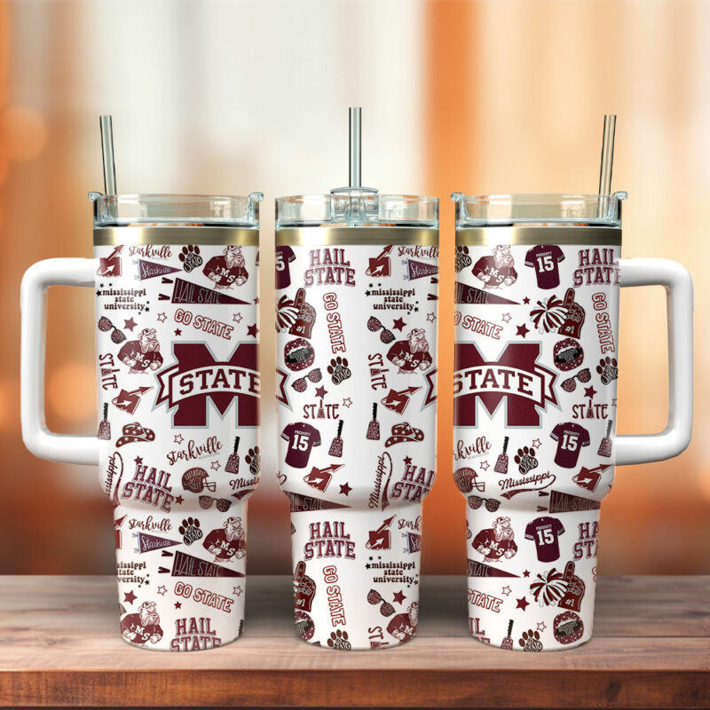Mississippi State Bulldogs NCAA Sports Custom Stanley Quencher 40oz Stainless Steel Tumbler With Handle - Threewoofs