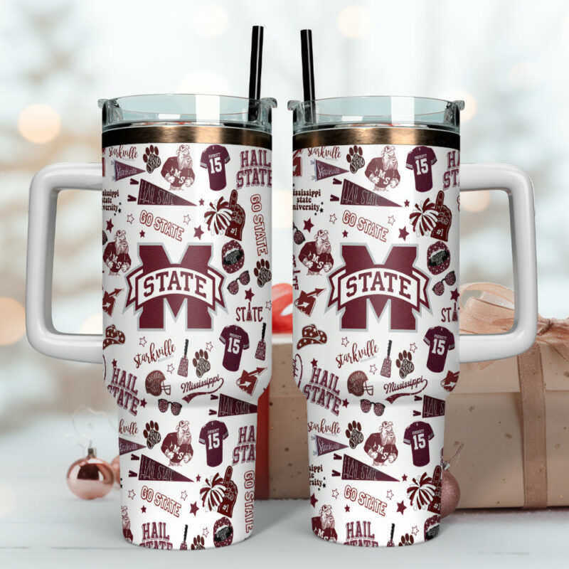 Mississippi State Bulldogs NCAA Sports Custom Stanley Quencher 40oz Stainless Steel Tumbler With Handle - Threewoofs - Image 4