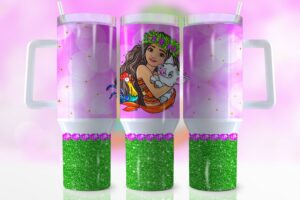 Vibrant Island Princess Tumbler with Glittery Base - 40oz Fun Travel Mug