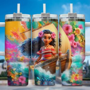Personalized Tropical Adventure Tumbler with Straw - Vibrant Floral Design