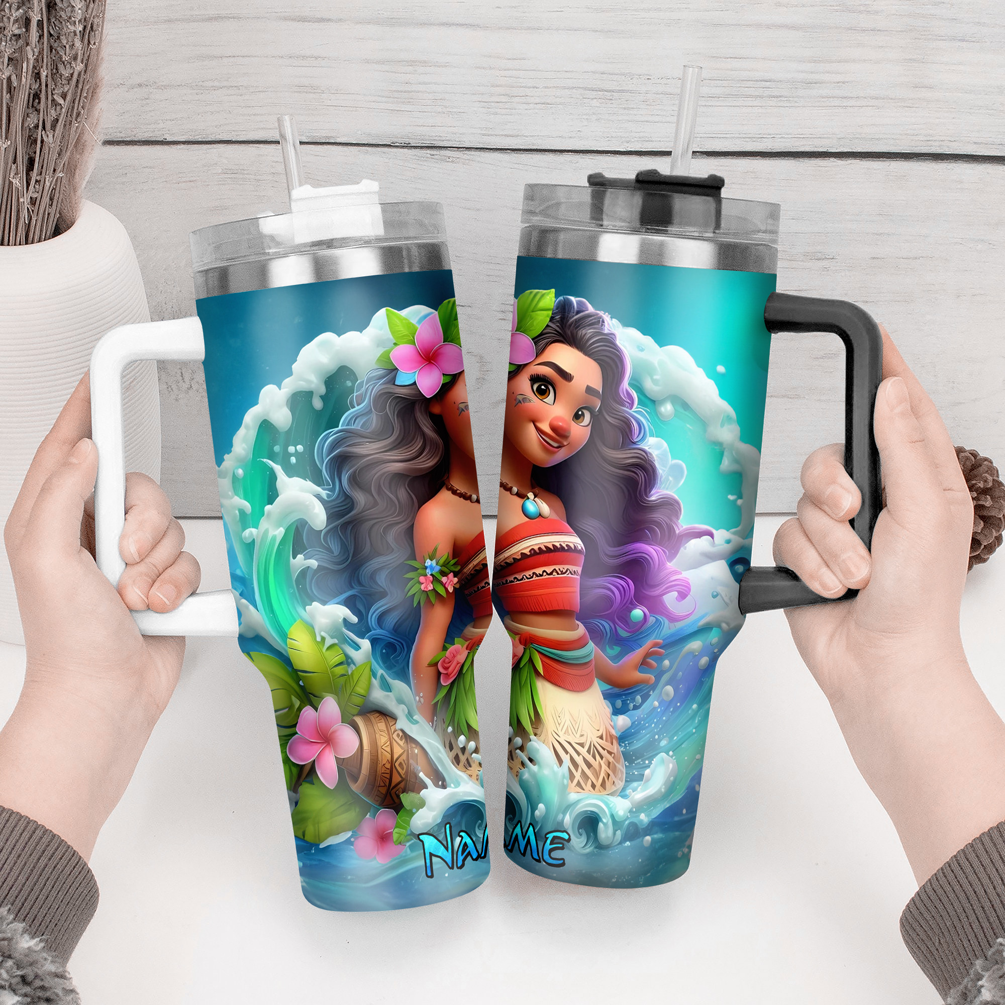 Personalized Tropical Adventure Tumbler with Straw - Ocean-Inspired Design - Image 4