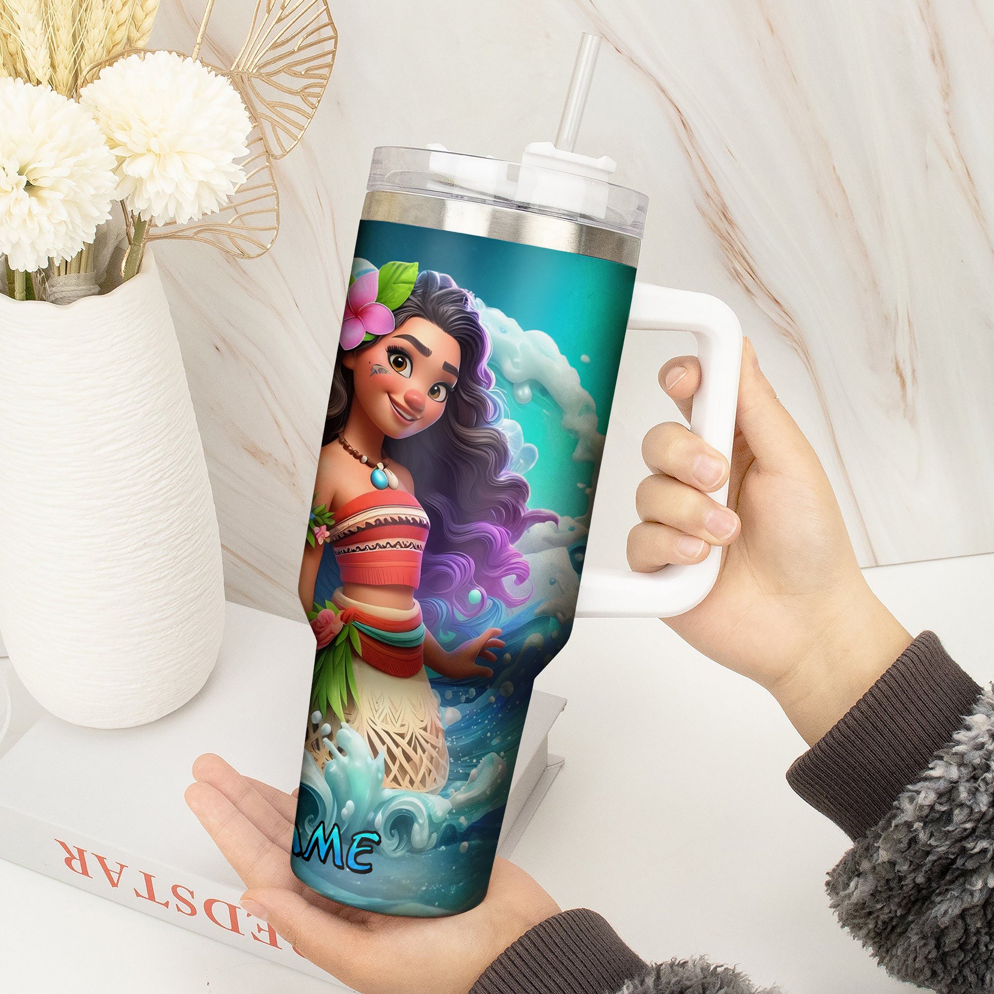 Personalized Tropical Adventure Tumbler with Straw - Ocean-Inspired Design - Image 2