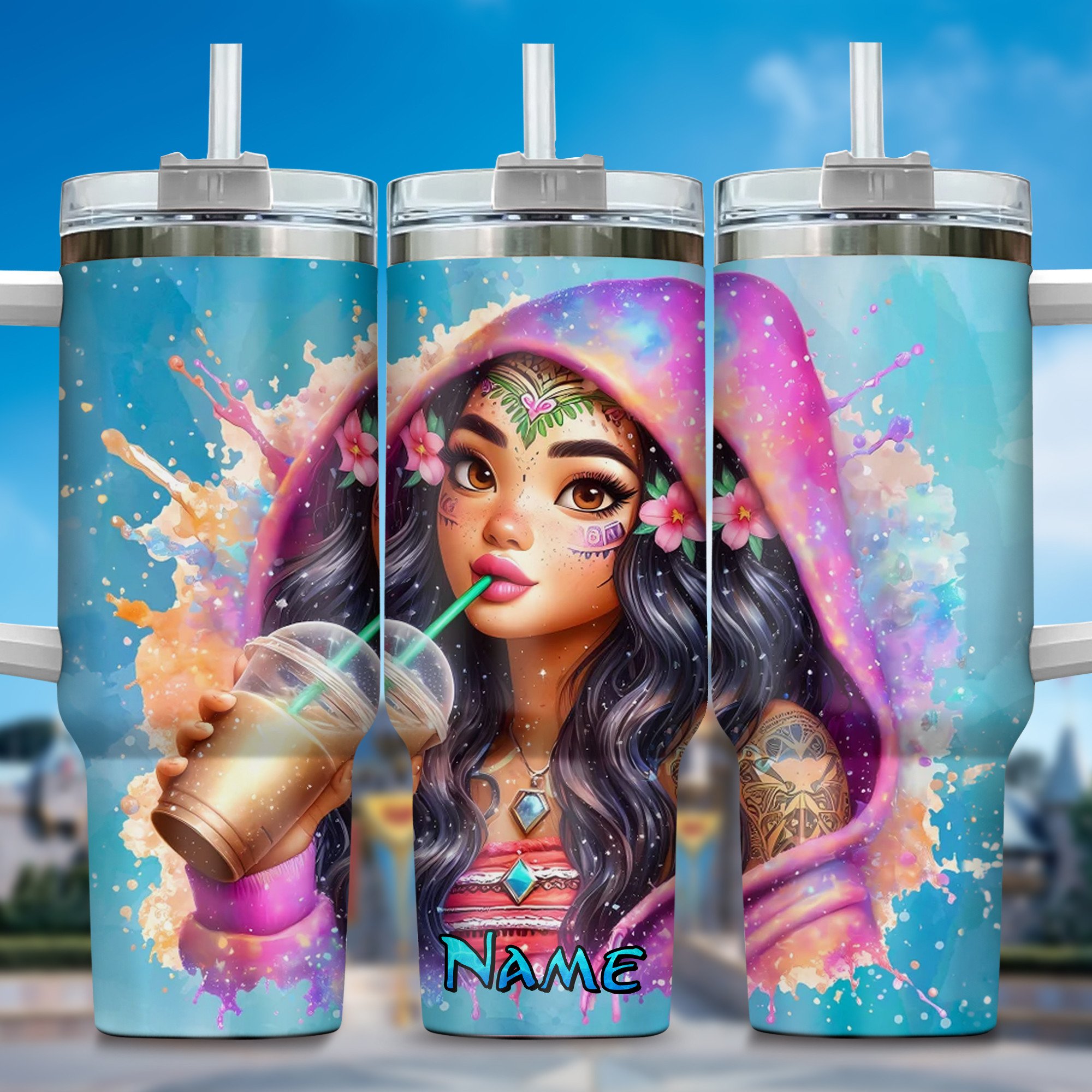 Personalized Artistic Tumbler - Vibrant Custom Name Drinkware with Straw