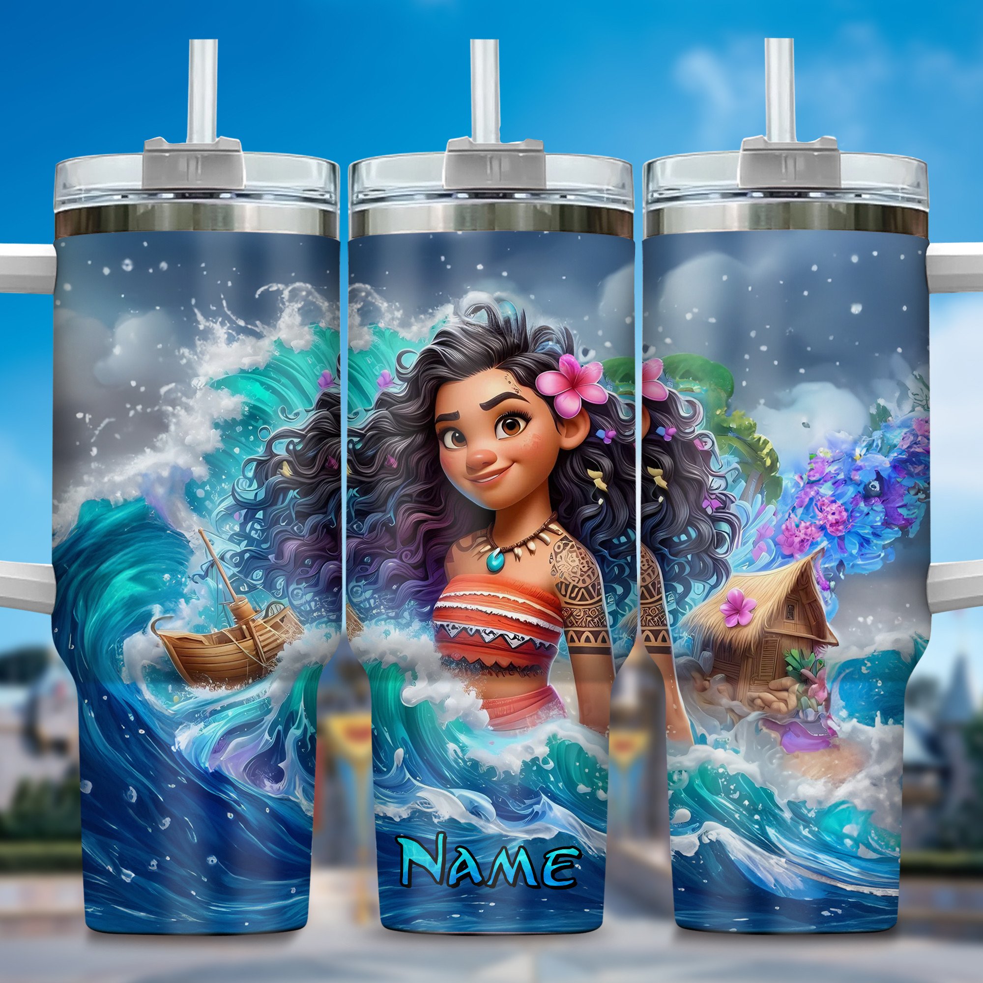 Personalized Ocean Adventure Tumbler with Straw - Custom Name Design