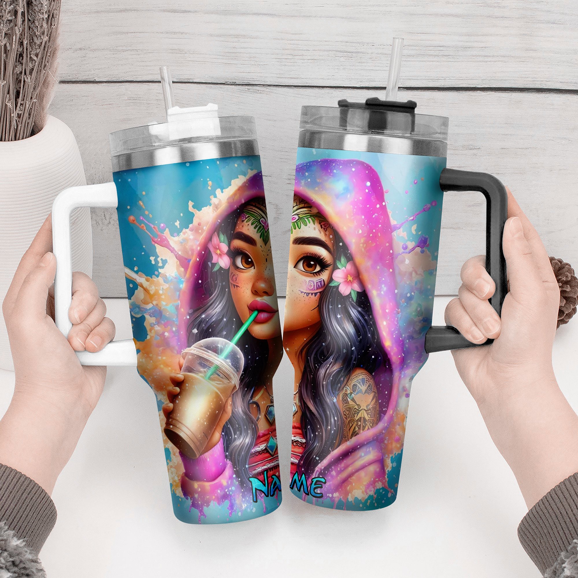 Personalized Artistic Tumbler - Vibrant Custom Name Drinkware with Straw - Image 2