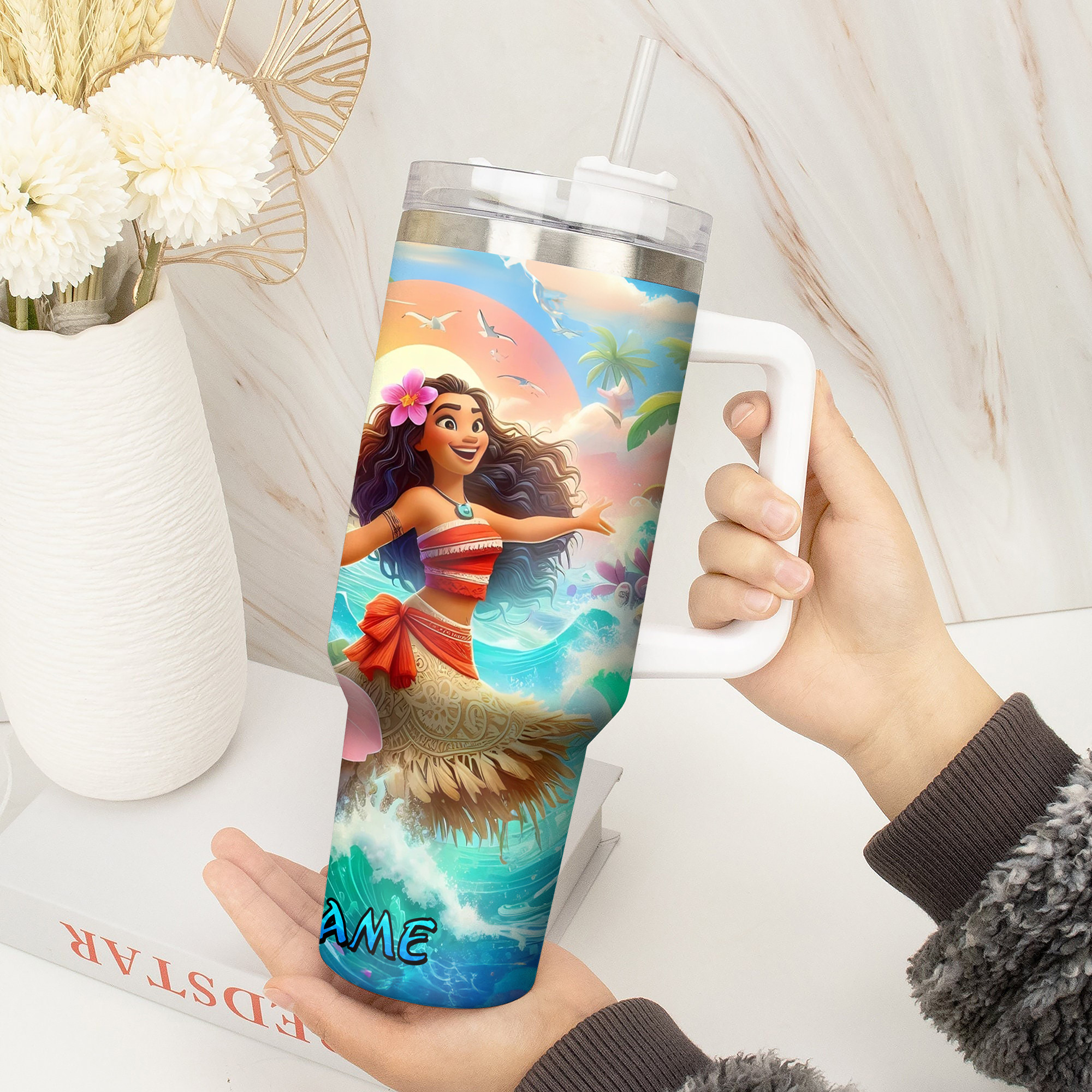 Personalized Tropical Paradise Tumbler – Custom Name Option - Image 4