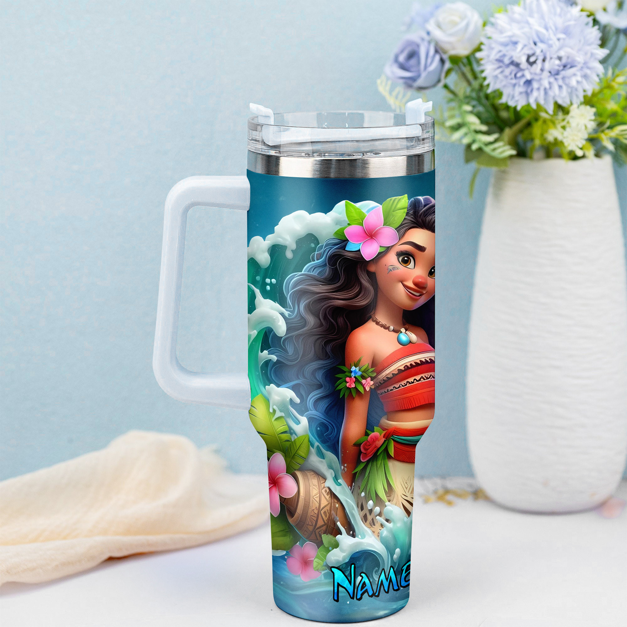 Personalized Tropical Adventure Tumbler with Straw - Ocean-Inspired Design - Image 3