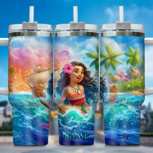 Personalized Tropical Adventure Tumbler with Straw – Vibrant Island Design
