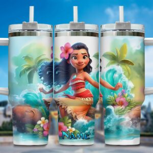 Personalized Tropical Adventure Tumbler with Straw - Custom Name Design