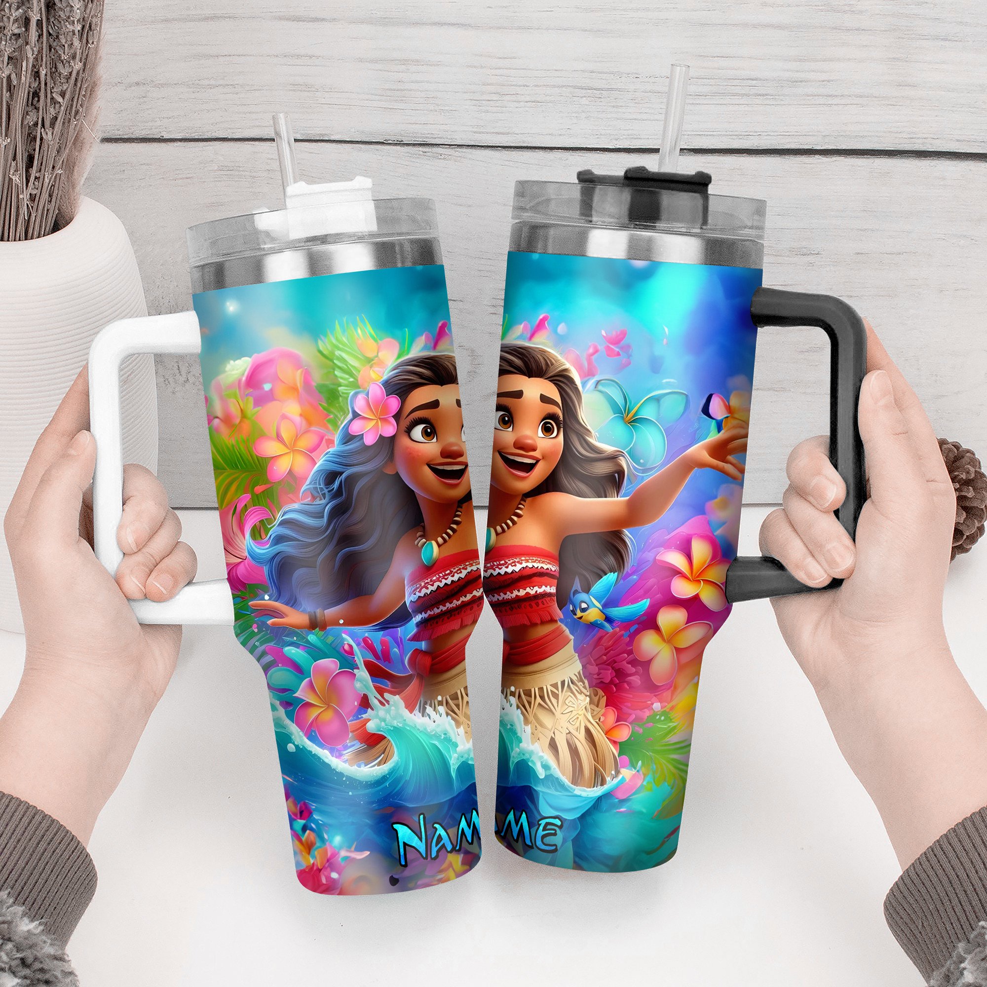Personalized Tropical Adventure Tumbler - Vibrant Design with Custom Name - Image 2