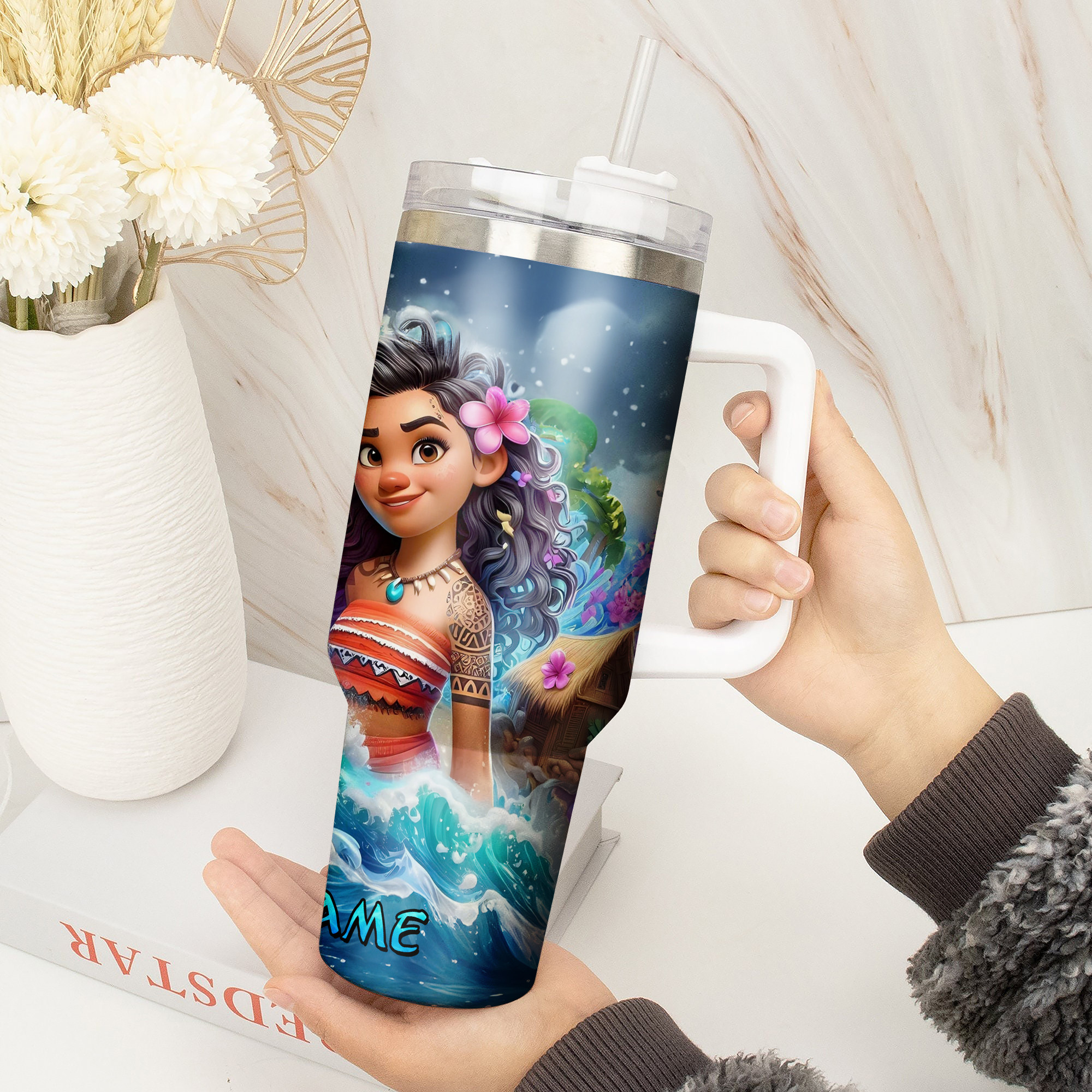 Personalized Ocean Adventure Tumbler with Straw - Custom Name Design - Image 3