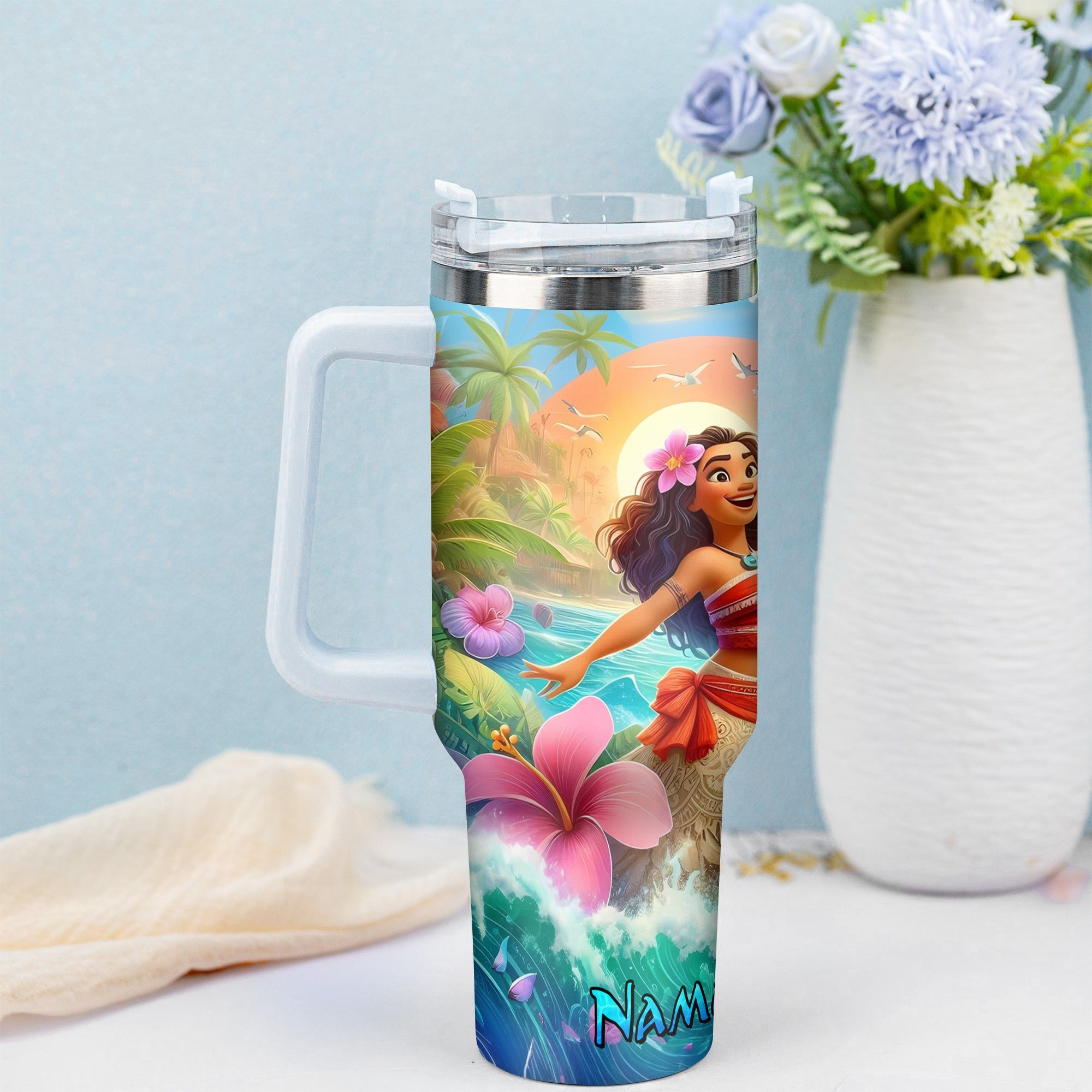 Personalized Tropical Paradise Tumbler – Custom Name Option - Image 2