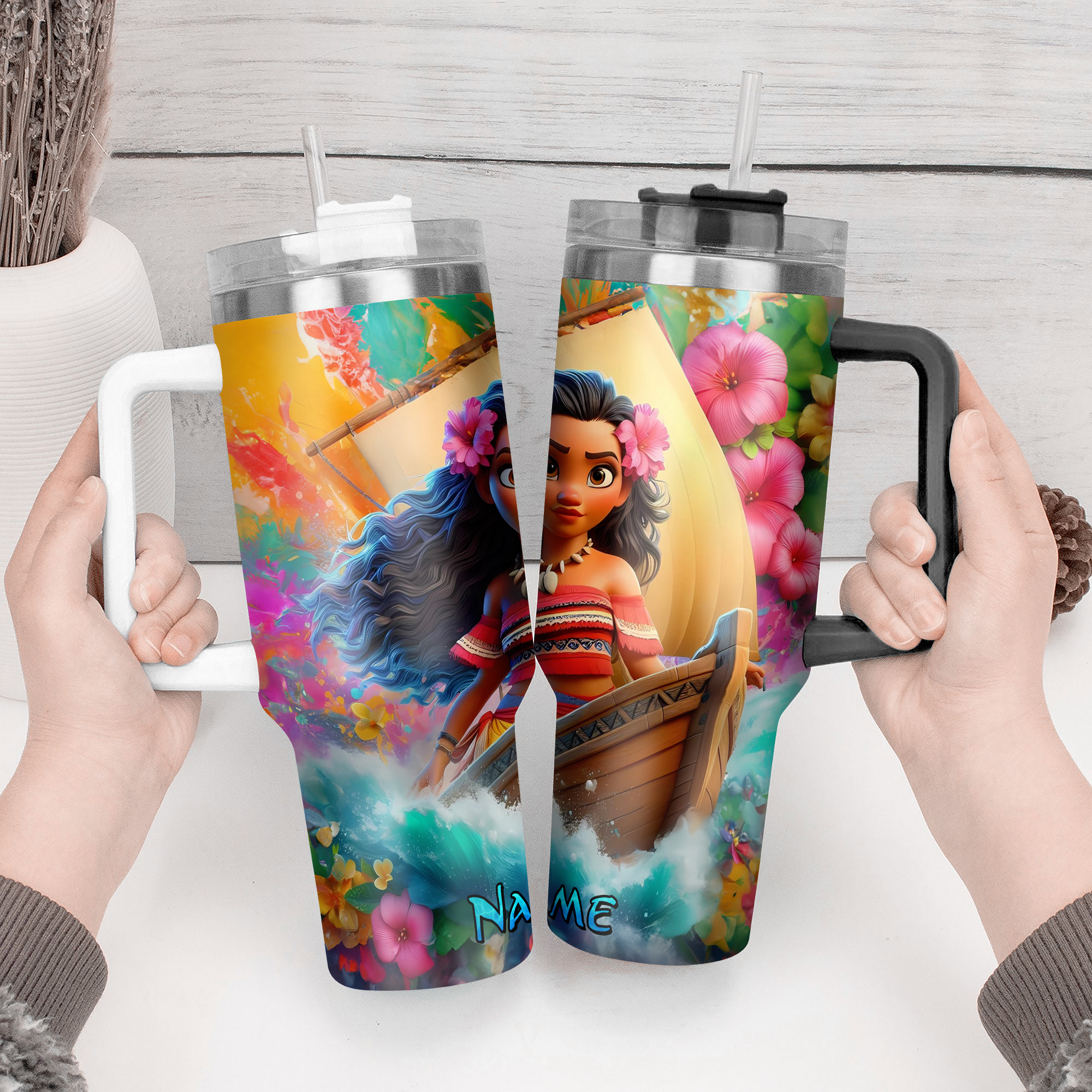 Personalized Tropical Adventure Tumbler with Straw - Vibrant Floral Design - Image 4