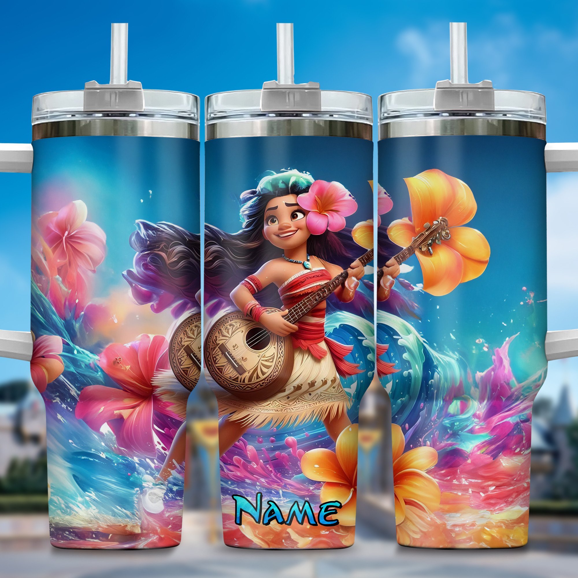 Personalized Tropical Adventure Tumbler - Custom Name & Vibrant Design