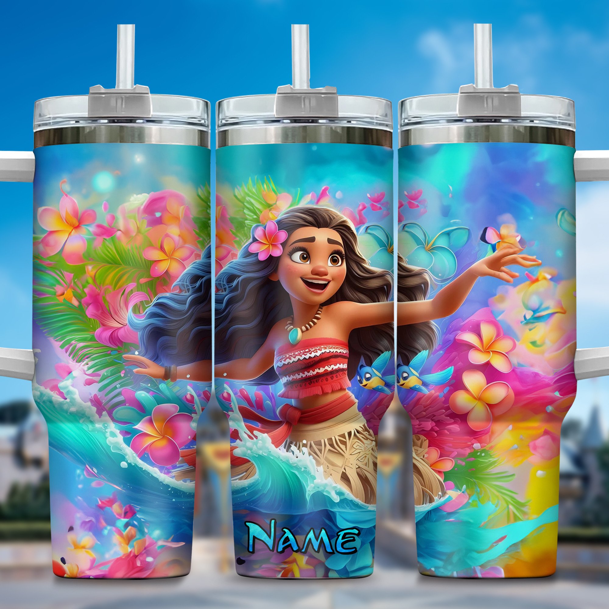 Personalized Tropical Adventure Tumbler - Vibrant Design with Custom Name