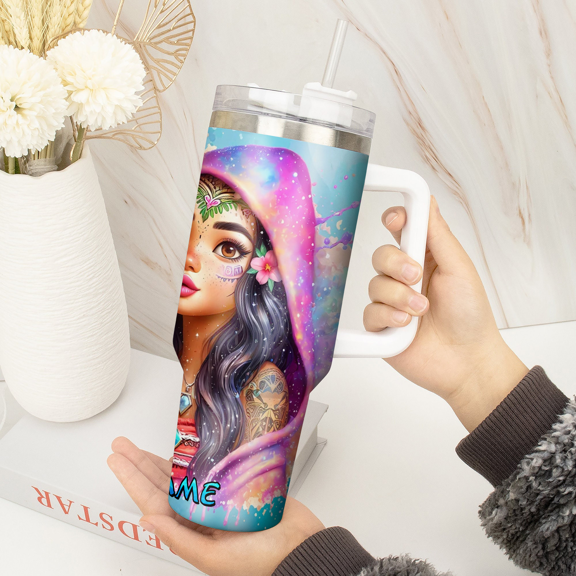 Personalized Artistic Tumbler - Vibrant Custom Name Drinkware with Straw - Image 3
