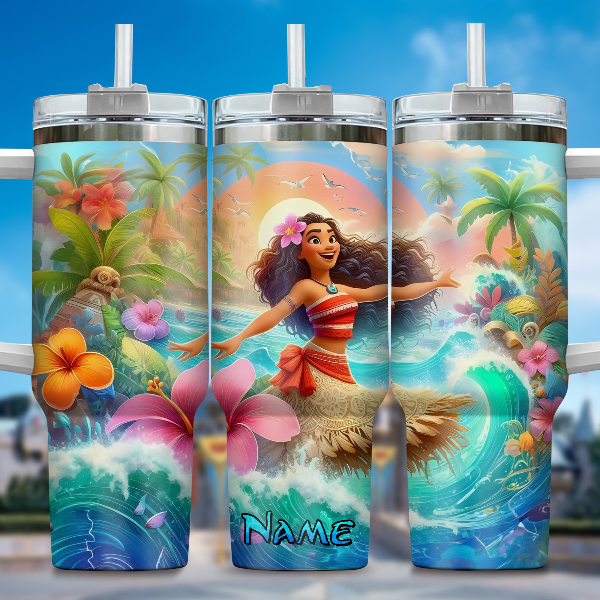 Personalized Tropical Paradise Tumbler – Custom Name Option