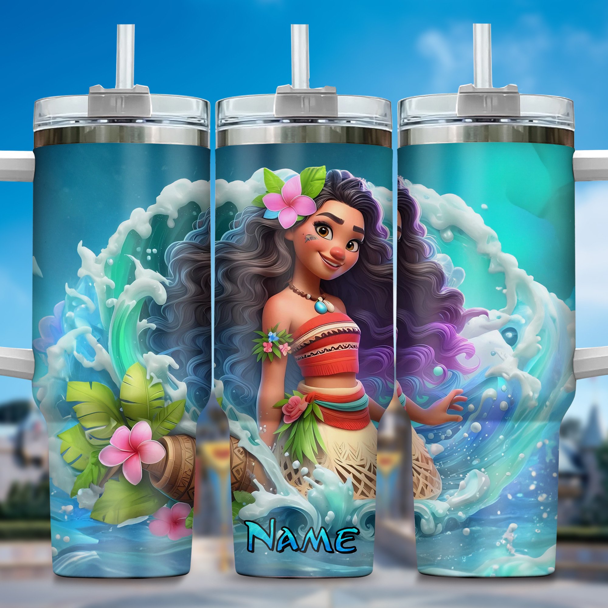 Personalized Tropical Adventure Tumbler with Straw - Ocean-Inspired Design