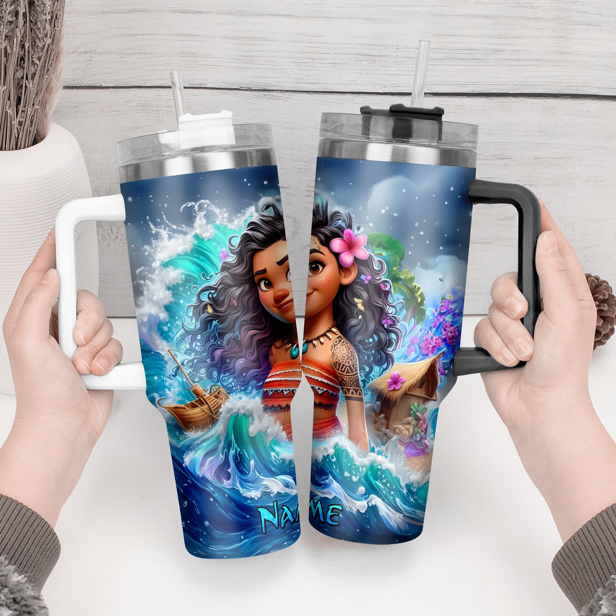 Personalized Ocean Adventure Tumbler with Straw - Custom Name Design - Image 2