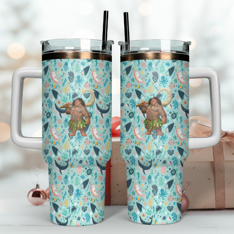 Moana Movies Custom Stanley Quencher 40oz Stainless Steel Tumbler With Handle - Threewoofs - Image 4