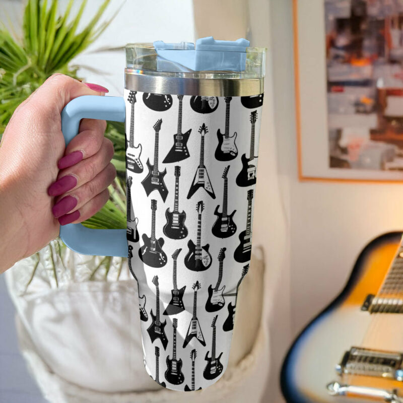 Monochrome Guitar Custom Stanley Quencher 40oz Stainless Steel Tumbler With Handle - Threewoofs - Image 2