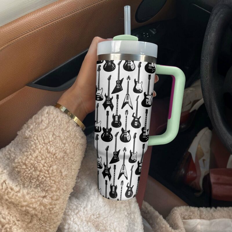 Monochrome Guitar Custom Stanley Quencher 40oz Stainless Steel Tumbler With Handle - Threewoofs - Image 4