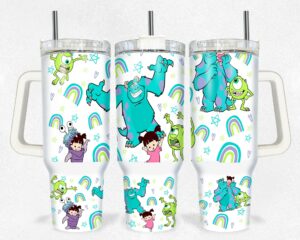 Colorful Cartoon Characters Tumbler with Straw - 40oz Insulated Cup