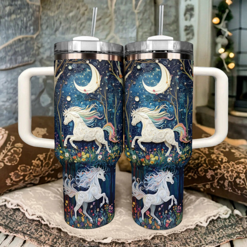 Moonlit Horse Dreams Custom Stanley Quencher 40oz Stainless Steel Tumbler With Handle - Threewoofs - Image 3