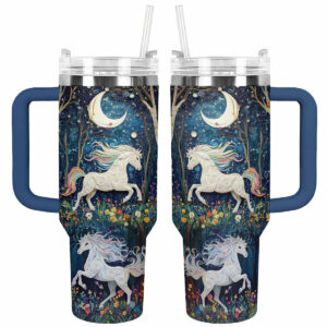 Moonlit Horse Dreams Custom Stanley Quencher 40oz Stainless Steel Tumbler With Handle - Threewoofs