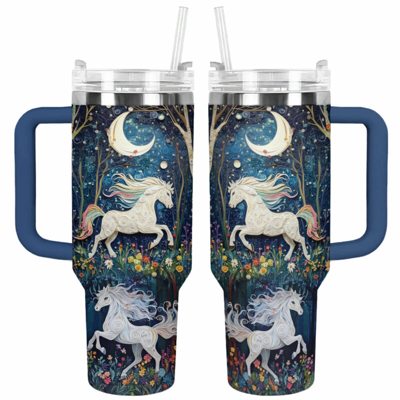 Moonlit Horse Dreams Custom Stanley Quencher 40oz Stainless Steel Tumbler With Handle - Threewoofs