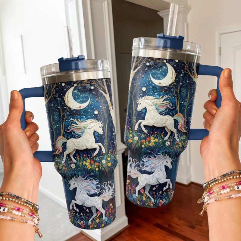 Moonlit Horse Dreams Custom Stanley Quencher 40oz Stainless Steel Tumbler With Handle - Threewoofs - Image 2