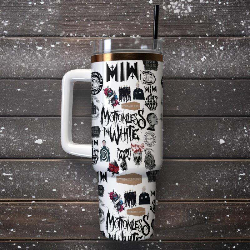 Motionless in White Music Custom Stanley Quencher 40oz Stainless Steel Tumbler With Handle - Threewoofs - Image 2