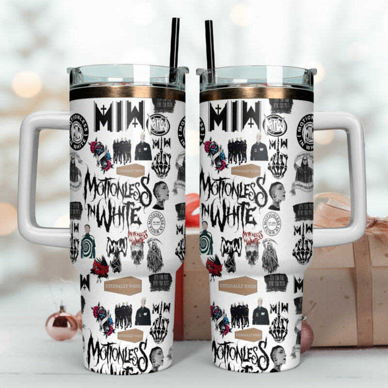 Motionless in White Music Custom Stanley Quencher 40oz Stainless Steel Tumbler With Handle - Threewoofs - Image 4