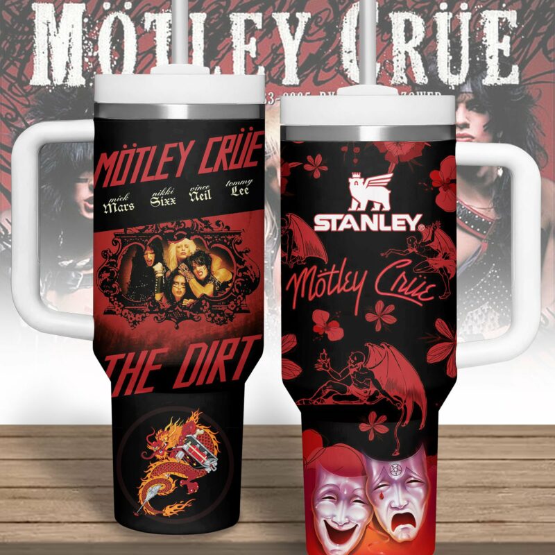 Motley Crue Music Custom Stanley Quencher 40oz Stainless Steel Tumbler With Handle - Threewoofs