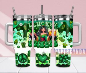 Lucky Vibes Tumbler - St. Patrick's Day Themed Insulated Travel Mug with Straw