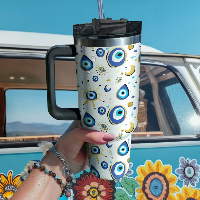 Mystic Evil Eye Custom Stanley Quencher 40oz Stainless Steel Tumbler With Handle - Threewoofs - Image 4