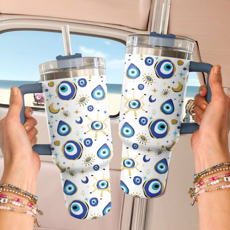 Mystic Evil Eye Custom Stanley Quencher 40oz Stainless Steel Tumbler With Handle - Threewoofs - Image 2