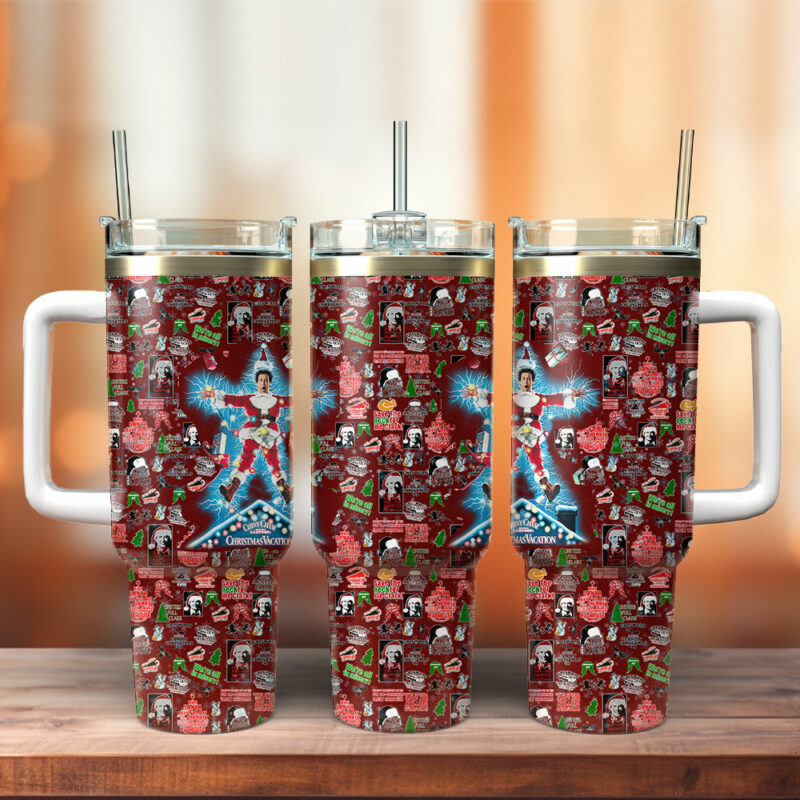 National Lampoon‚Äôs Christmas Vacation Movies Custom Stanley Quencher 40oz Stainless Steel Tumbler With Handle - Threewoofs