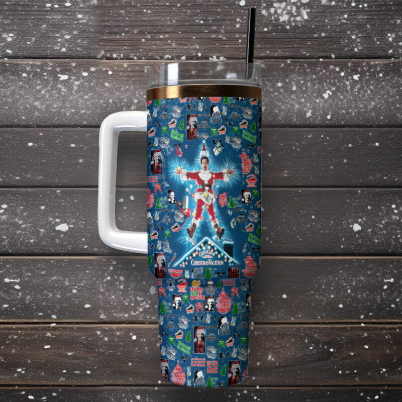 National Lampoon‚Äôs Christmas Vacation Movies Custom Stanley Quencher 40oz Stainless Steel Tumbler With Handle - Threewoofs - Image 2