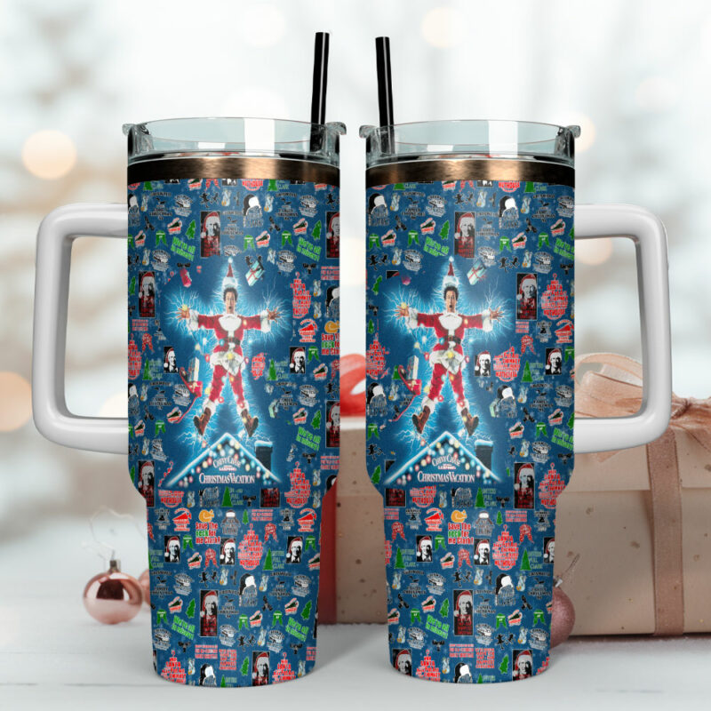 National Lampoon‚Äôs Christmas Vacation Movies Custom Stanley Quencher 40oz Stainless Steel Tumbler With Handle - Threewoofs - Image 4