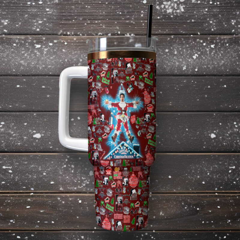 National Lampoon‚Äôs Christmas Vacation Movies Custom Stanley Quencher 40oz Stainless Steel Tumbler With Handle - Threewoofs - Image 2