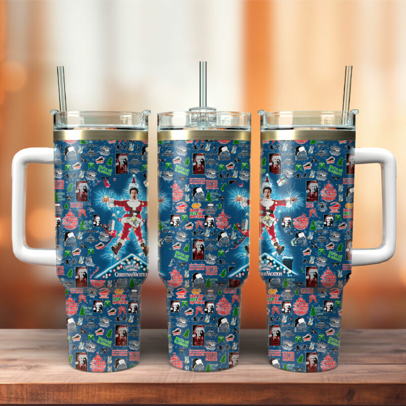 National Lampoon‚Äôs Christmas Vacation Movies Custom Stanley Quencher 40oz Stainless Steel Tumbler With Handle - Threewoofs