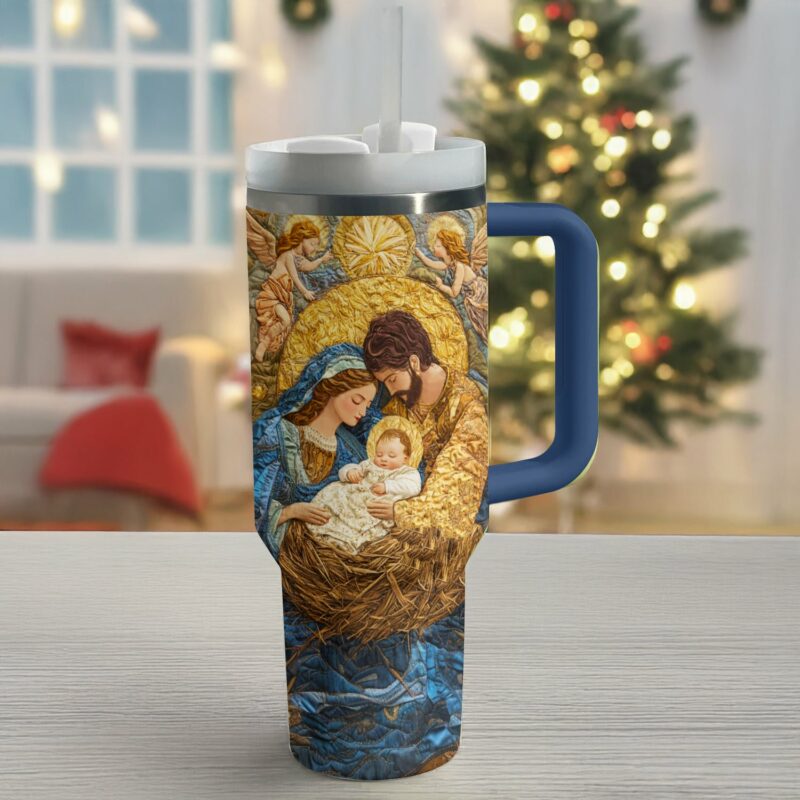 Nativity Blessing Christmas Custom Stanley Quencher 40oz Stainless Steel Tumbler With Handle - Threewoofs - Image 2