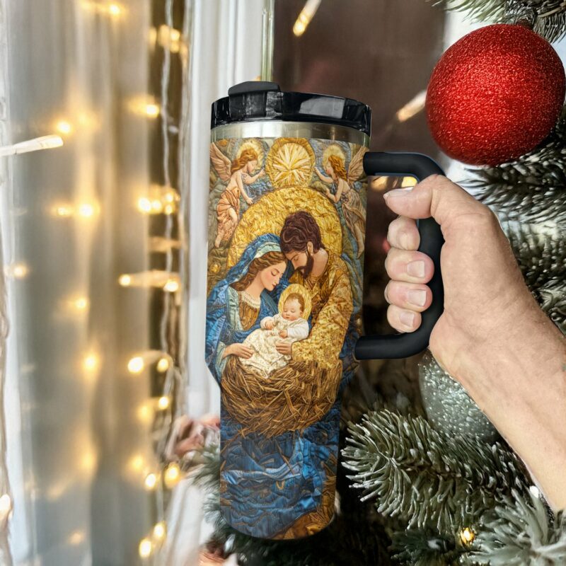 Nativity Blessing Christmas Custom Stanley Quencher 40oz Stainless Steel Tumbler With Handle - Threewoofs - Image 3