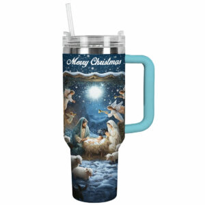 Nativity Blessing Silence Night Christmas Custom Stanley Quencher 40oz Stainless Steel Tumbler With Handle - Threewoofs