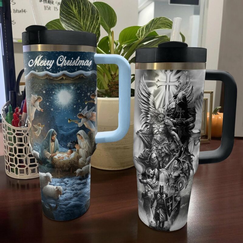 Nativity Blessing Silence Night Christmas Custom Stanley Quencher 40oz Stainless Steel Tumbler With Handle - Threewoofs - Image 3
