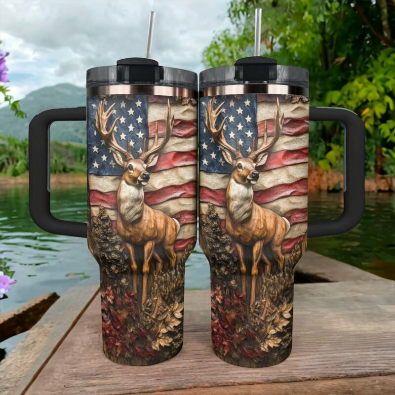 Nature Beauty Glossy Deer Custom Stanley Quencher 40oz Stainless Steel Tumbler With Handle - Threewoofs - Image 2