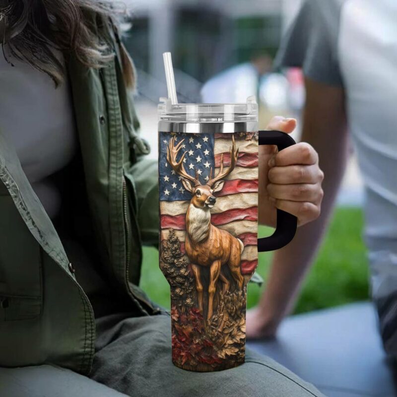 Nature Beauty Glossy Deer Custom Stanley Quencher 40oz Stainless Steel Tumbler With Handle - Threewoofs - Image 4