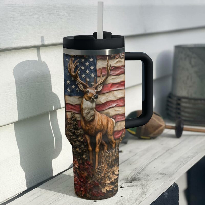 Nature Beauty Glossy Deer Custom Stanley Quencher 40oz Stainless Steel Tumbler With Handle - Threewoofs - Image 3